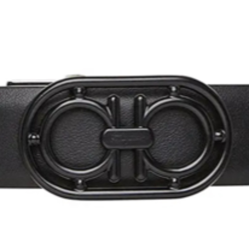 NWT $395 Salvatore Ferragamo Double Gancio Leather Belt NERO, Size 85 - Picture 3 of 4